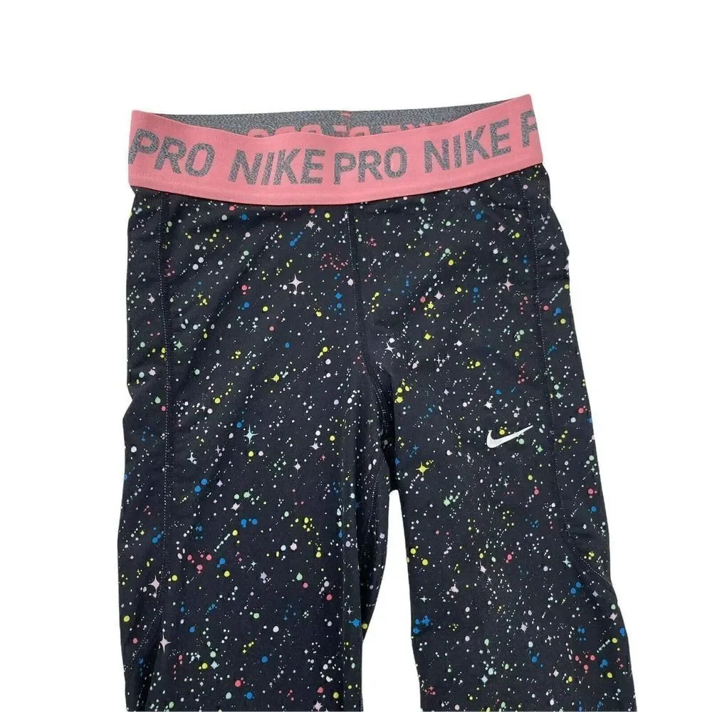 Nike Pro Warm Girls Printed Tights Black Pink Band Cosmic Girls Size XL Athletic